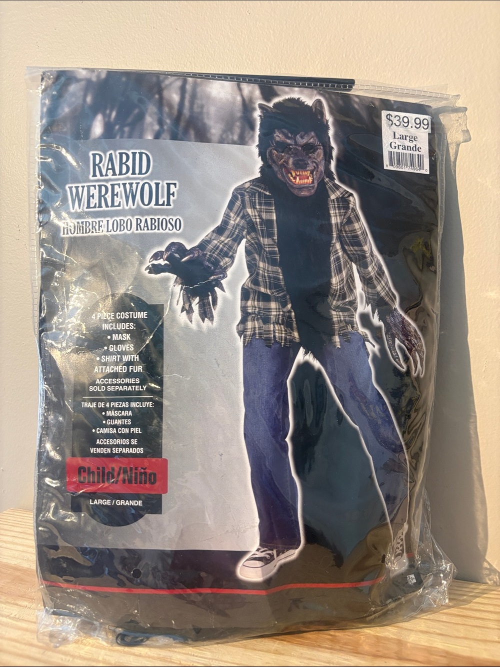 Rabid Werewolf Kids Costume - Plaid Shirt Set in Black & Blue - Large